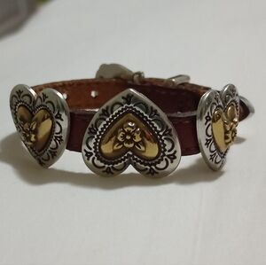 Brighton Brown Leather Bracelet with Gold & Silver Heart Accents